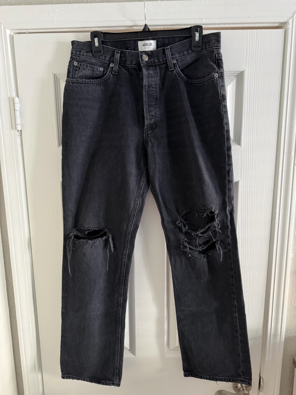 Agolde 'Lana Jean Mid Rise Vintage Straight' Distressed Black Size 30